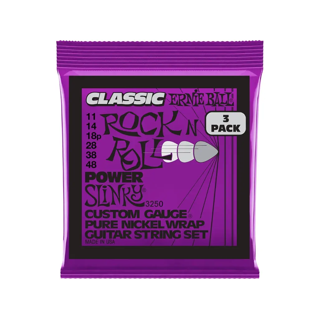 Ernie Ball Power Slinky Classic Rock N Roll Pure Nickel Wrap 11-48 Electric Guitar Strings- 3 Pack 1
