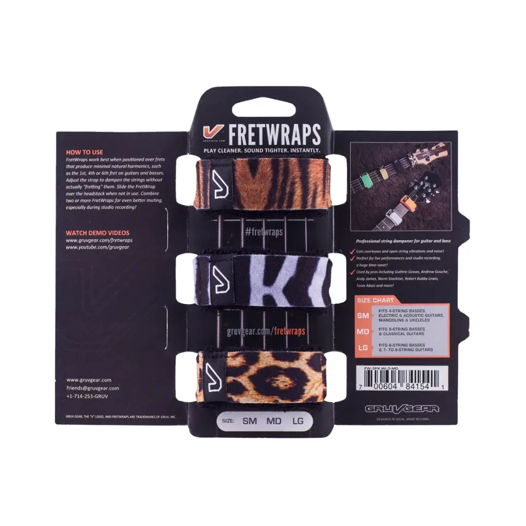 Gruv Gear Fretwraps String Dampener - Medium, Wild Prints, 3-Pack 1