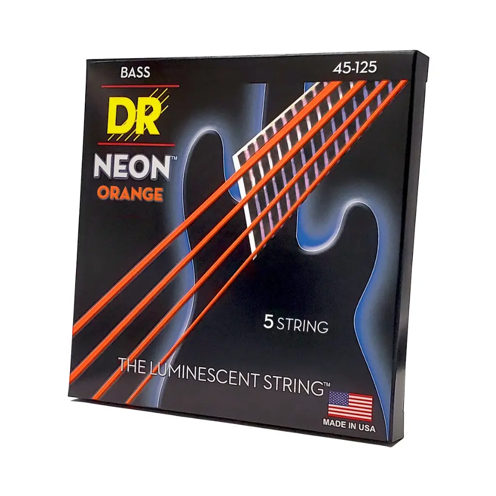 Dr Strings Hi-Def Neon Orange K3 Coated 5-String Bass Guitar Strings - Medium 45-125 1