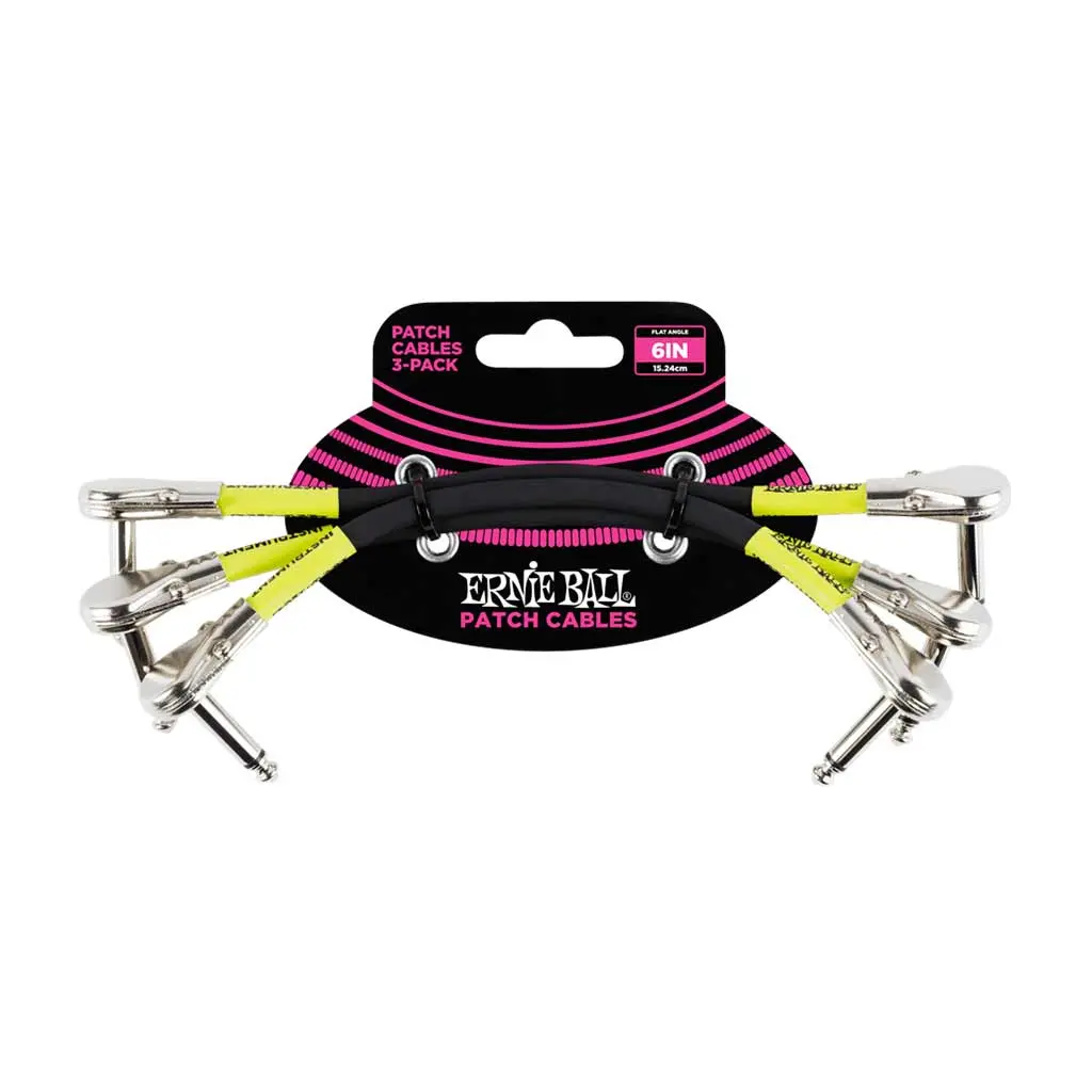 Ernie Ball Flat Angle Patch Cable 3 Pack, Black, 15 Cm Length 1