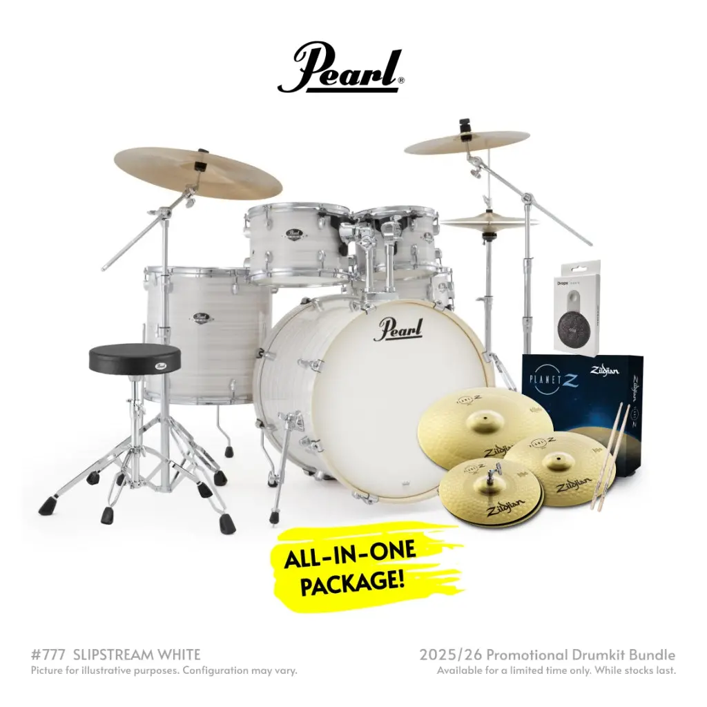 Pearl Export Plus 5Pc 22" Fusion Plus Drum Kit With Zildjian Cymbals - Slipstream White 1