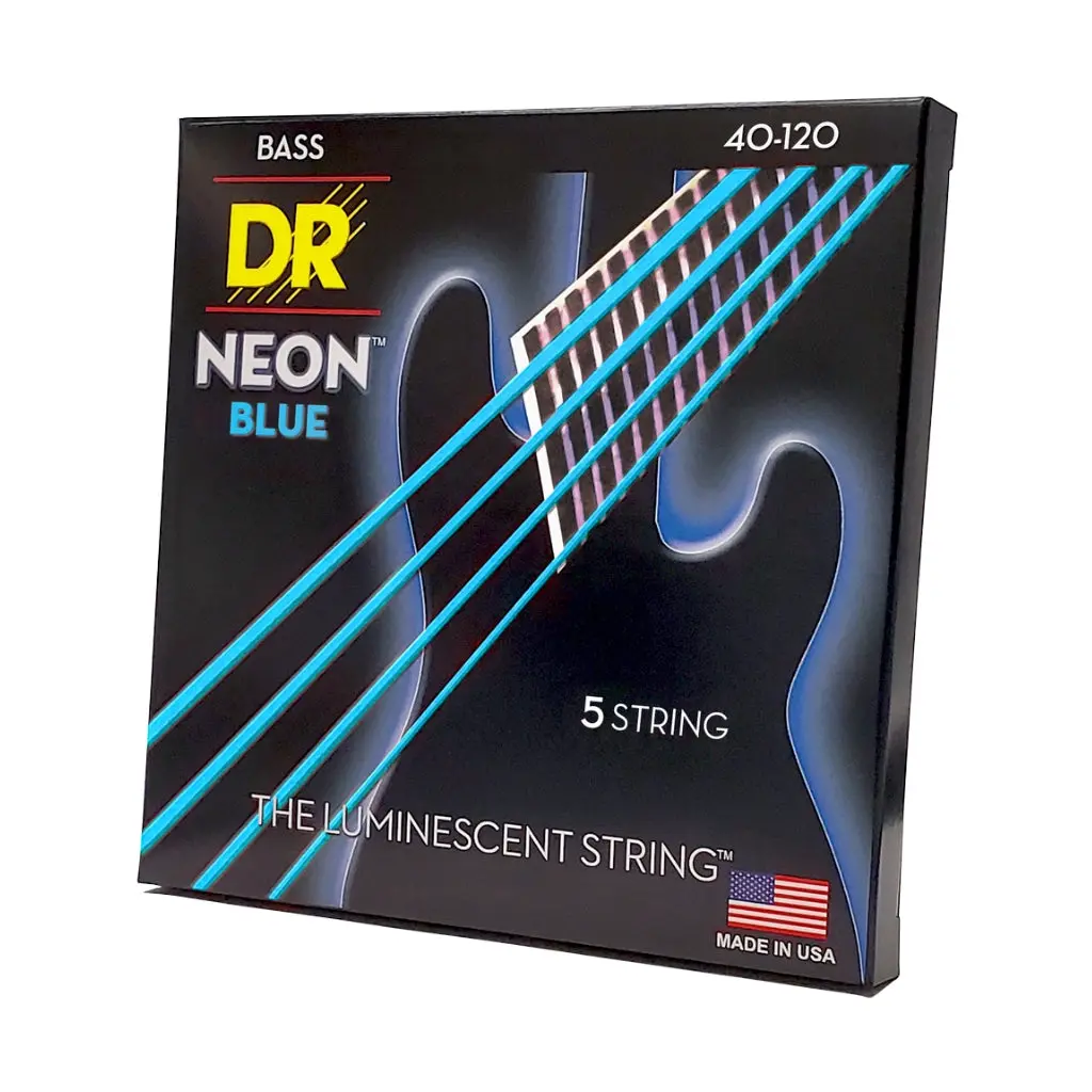 Dr Strings Hi-Def Neon Blue K3 Coated 5-String Bass Guitar Strings - Light 40-120 1