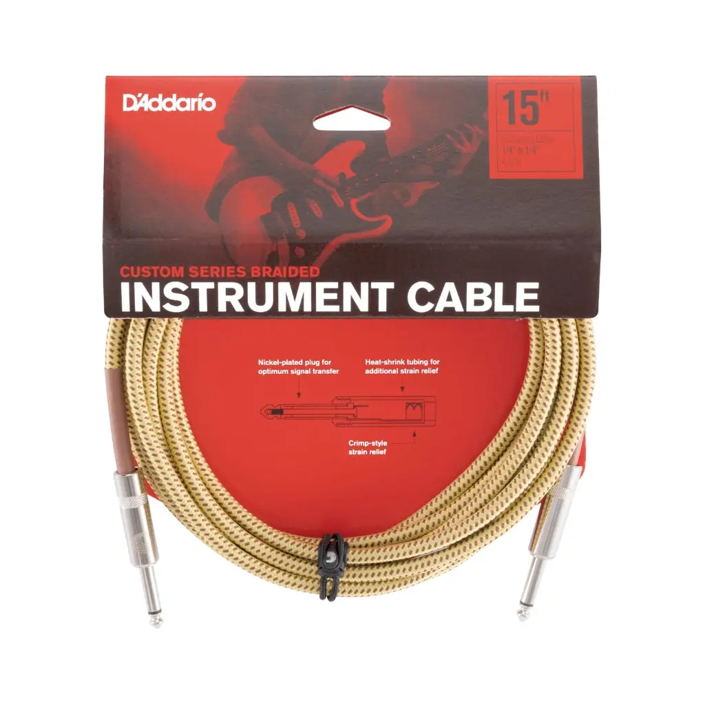 D'addario Pw-Bg-15Tw Braided Straight To Straight Instrument Cable - 15 Foot, Tweed 1