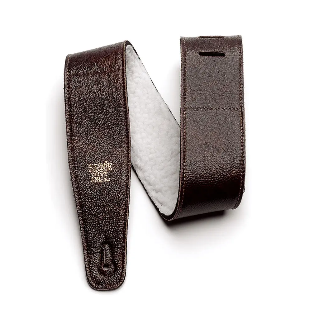 Ernie Ball 2.5 Inch Adjustable Italian Leather Strap With Fur Padding, Chestnut 1