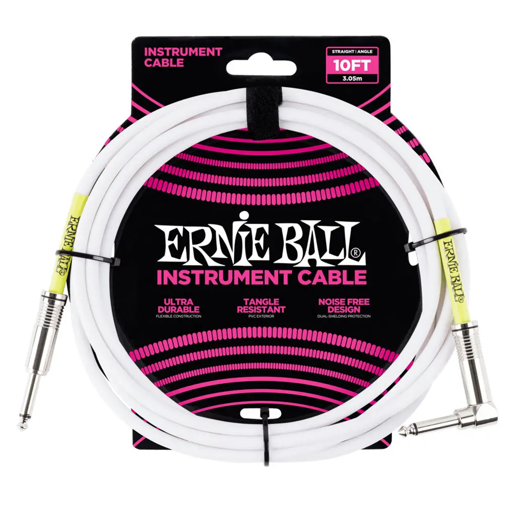 Ernie Ball 3 Metersstraight / Angle Instrument Cable, White 1