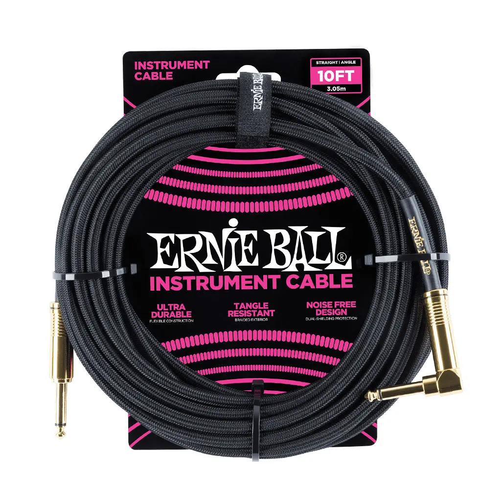 Ernie Ball 3 Meters Braided Straight / Angle Instrument Cable, Black 1