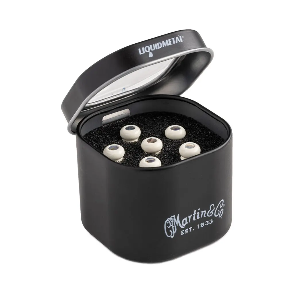 Martin Liquid Metal Bridge Pins - Bone With Paua Dot 1