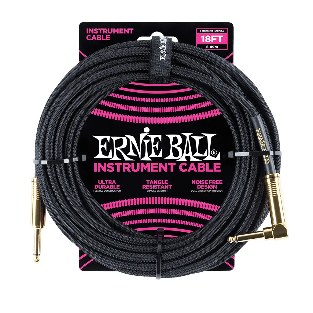 Ernie Ball 5.5 Meters Braided Straight / Angle Inst Cable, Black 1