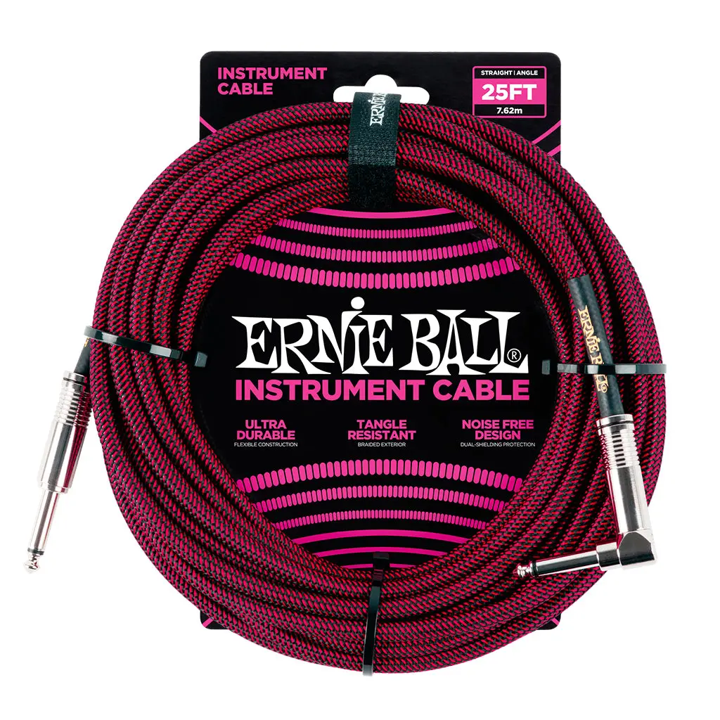 Ernie Ball 7.5 Meter Braided Straight / Angle Instrument Cable, Black / Red 1