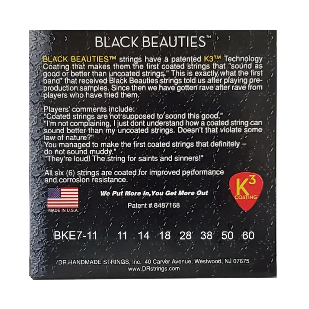 Dr Black Beauties K3 Coated Electric Guitar Strings - 7-String Heavy 11-60 2