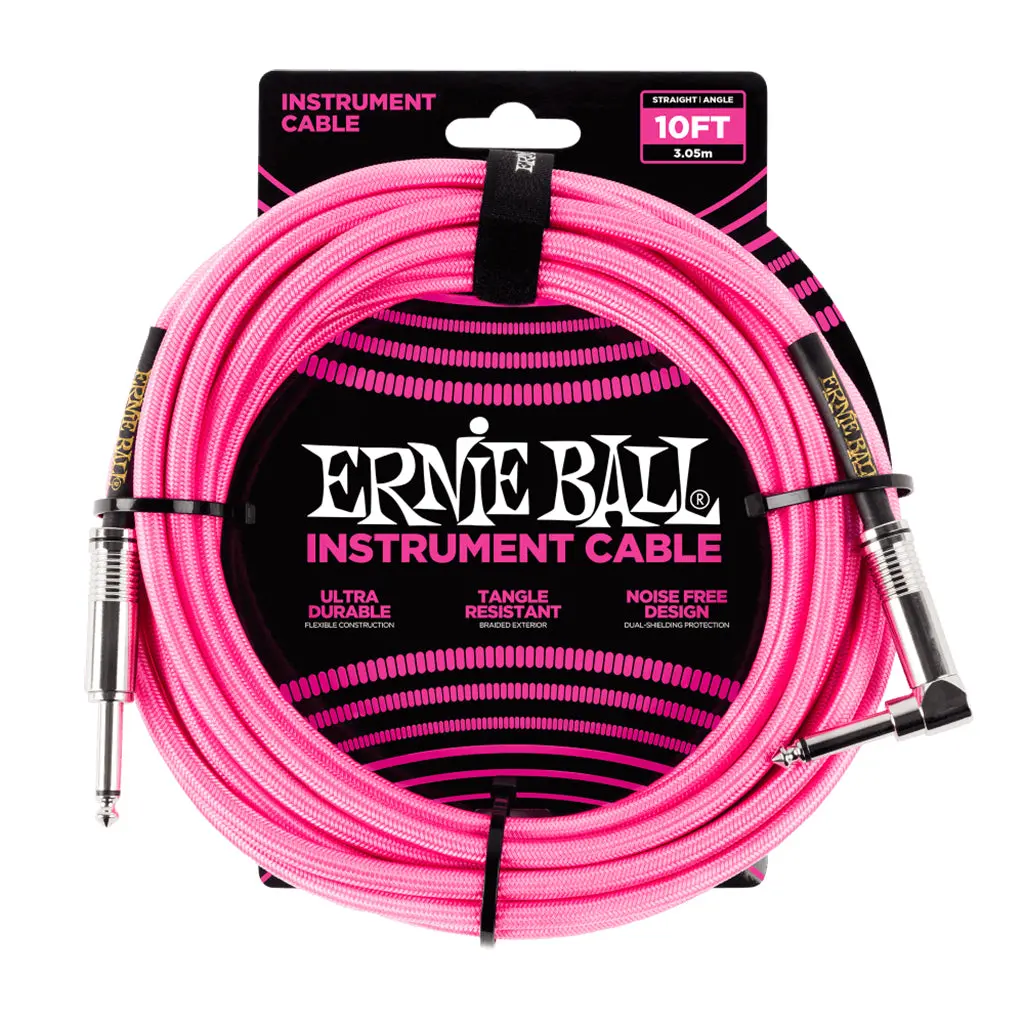 Ernie Ball 3 Meters Braided Straight / Angle Instrument Cable, Neon Pink 1