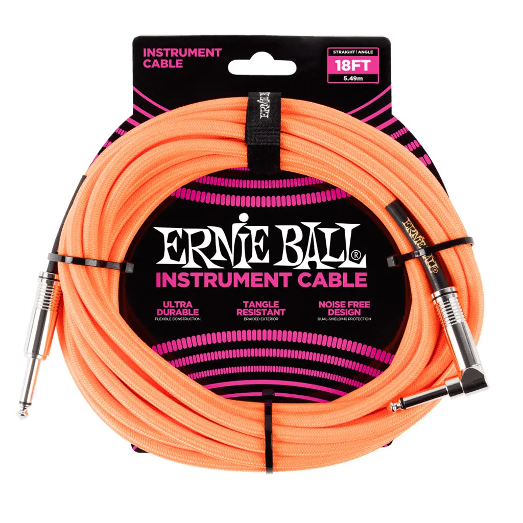 Ernie Ball 5.5 Metersbraided Straight / Angle Inst Cable, Neon Orange 1