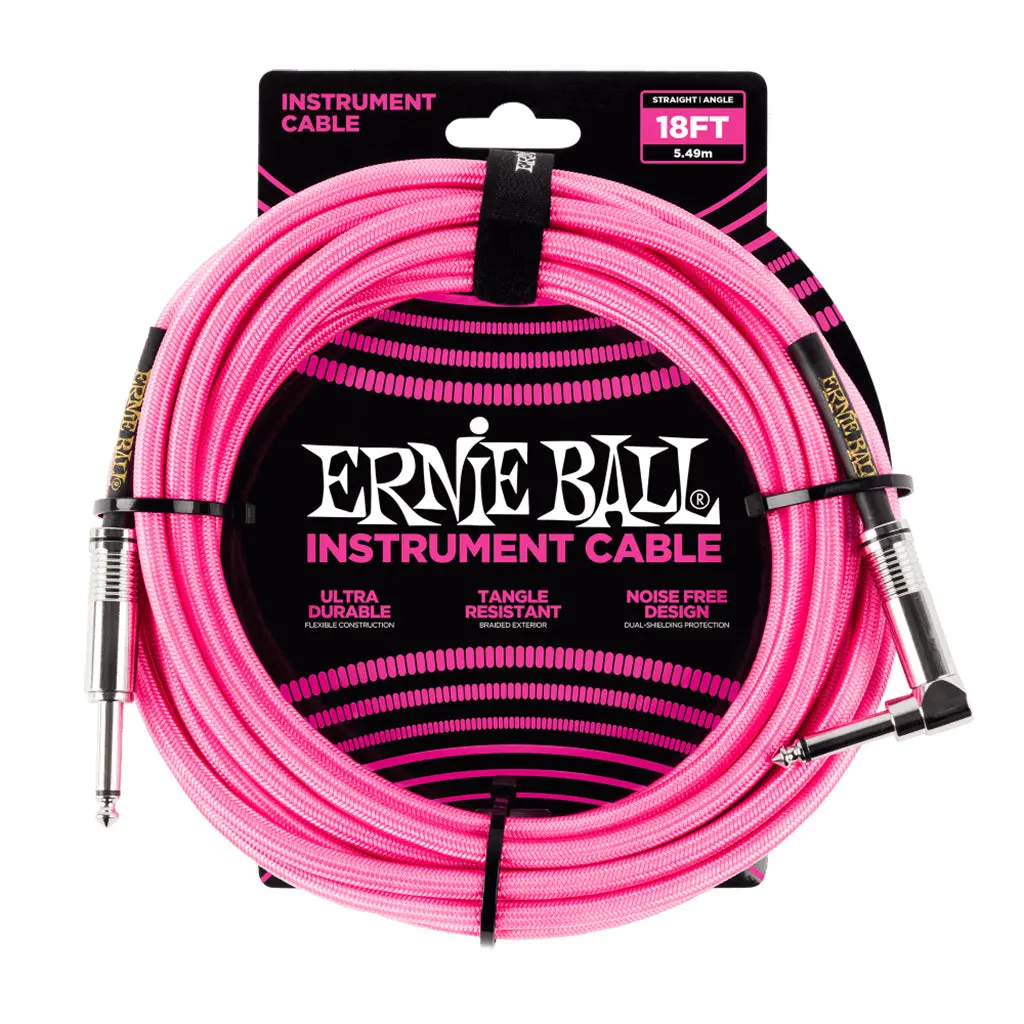 Ernie Ball 5.5 Meters Braided Straight / Angle Inst Cable, Neon Pink 1