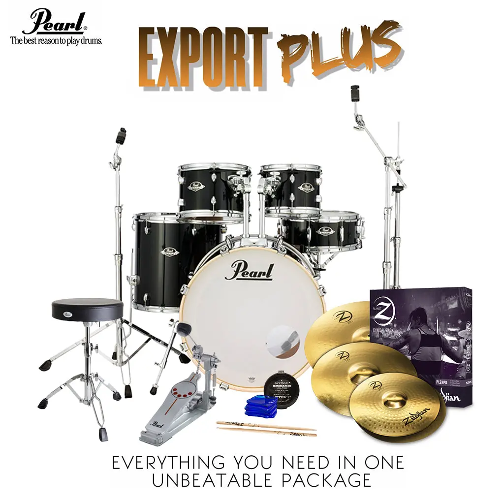 Pearl Export 22" Exx Fusion Drum Kit Package With Zildjian Cymbals & Hardware - Jet Black 1