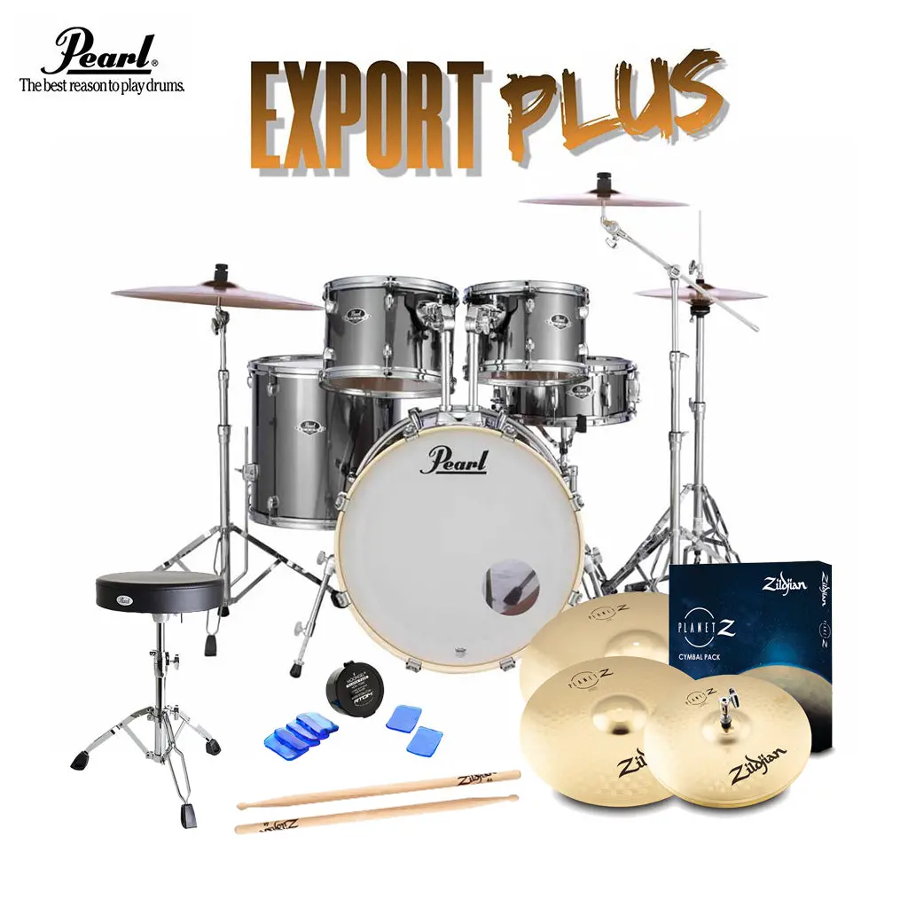 Pearl Export 20" Exx  Fusion Drum Kit Package With Zildjian Cymbals & Hardware - Smokey Chrome 1