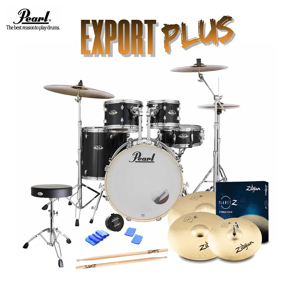 Pearl Export 20" Exx  Fusion Drum Kit Package With Zildjian Cymbals & Hardware - Jet Black 1