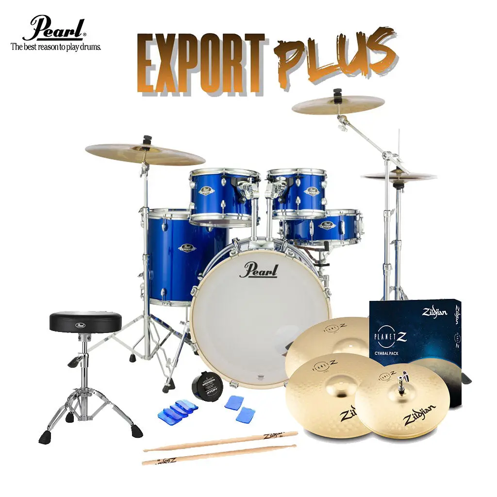 Pearl Export 20" Exx Fusion Drum Kit Package With Zildjian Cymbals & Hardware - High Voltage Blue 1
