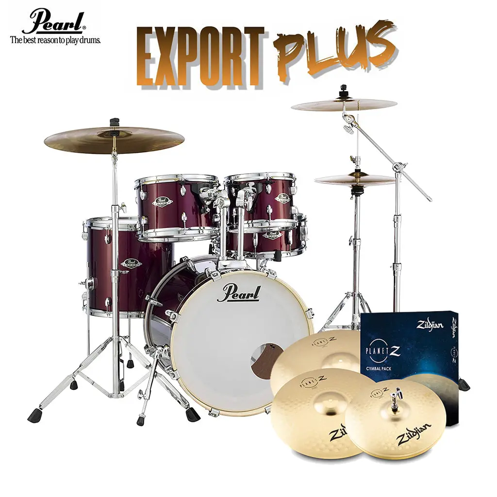 Pearl Export 20" Exx Fusion Drum Kit Package With Zildjian Cymbals & Hardware - Black Cherry Glitter 1