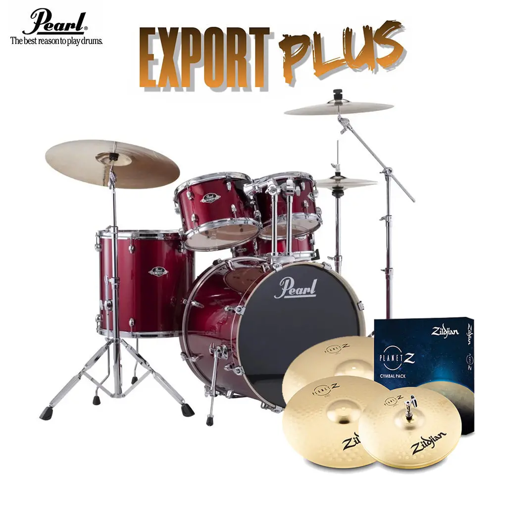 Pearl Export 20" Exx Fusion Drum Kit Package With Zildjian Cymbals & Hardware - Burgundy 1