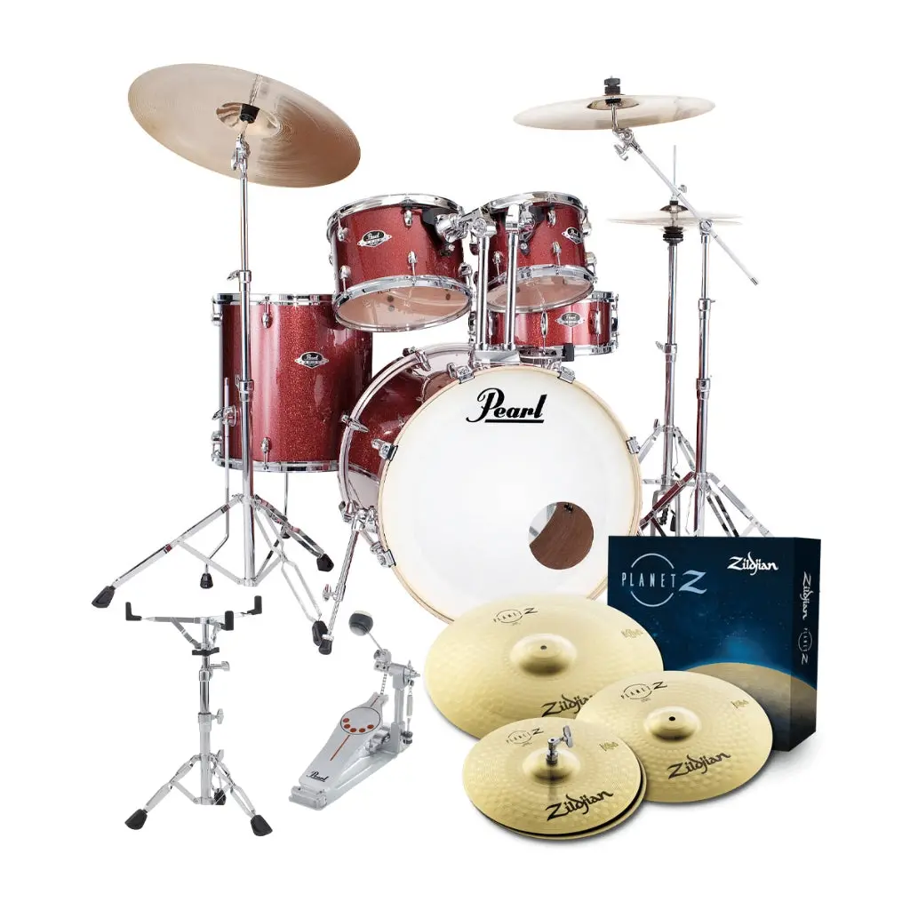 Pearl Export 22" Exx Fusion Plus Drum Kit Package With Zildjian Cymbals & Hardware - Black Cherry Glitter 1