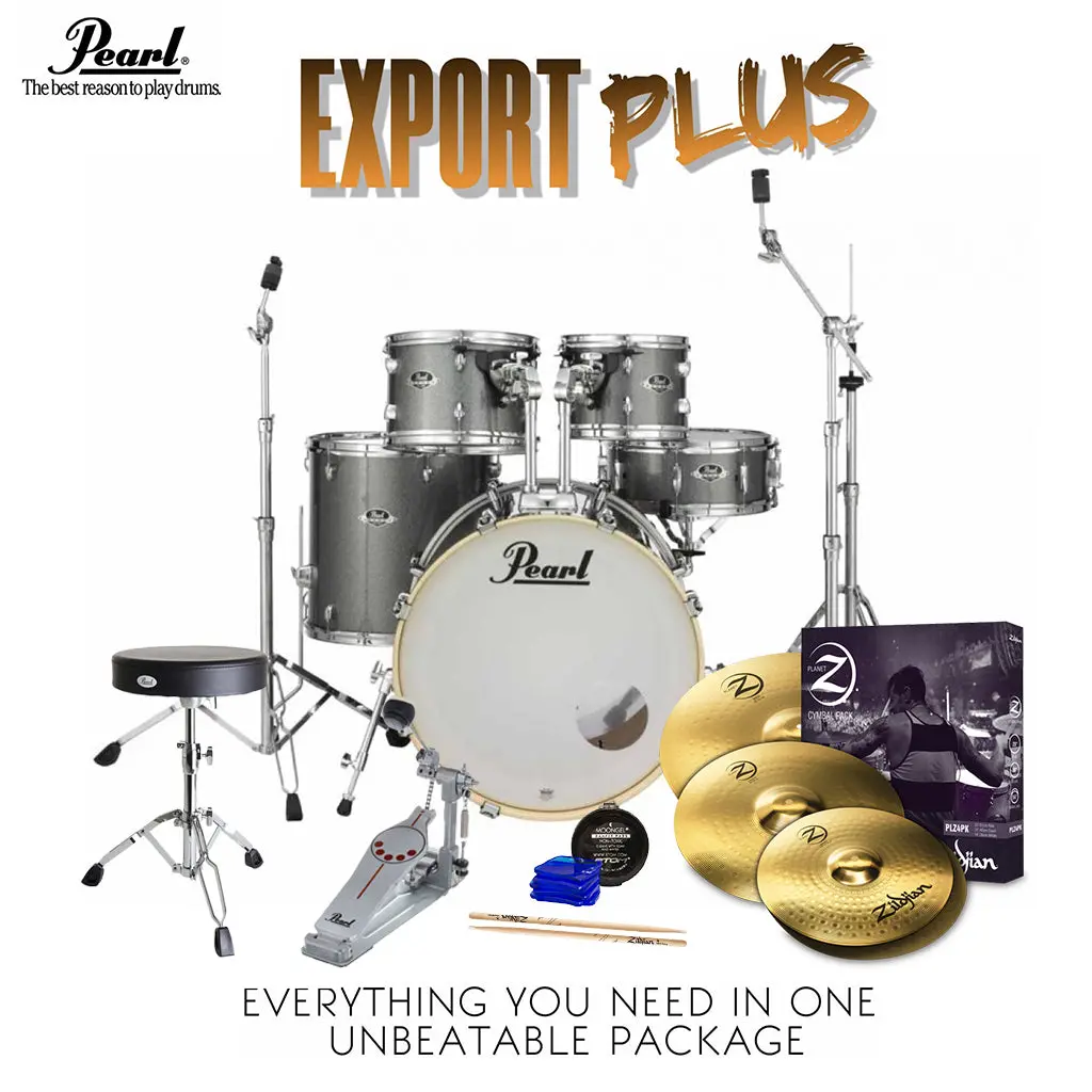 Pearl Export 22" Exx Fusion Plus Drum Kit Package With Zildjian Cymbals & Hardware - Grindstone Sparkle 1