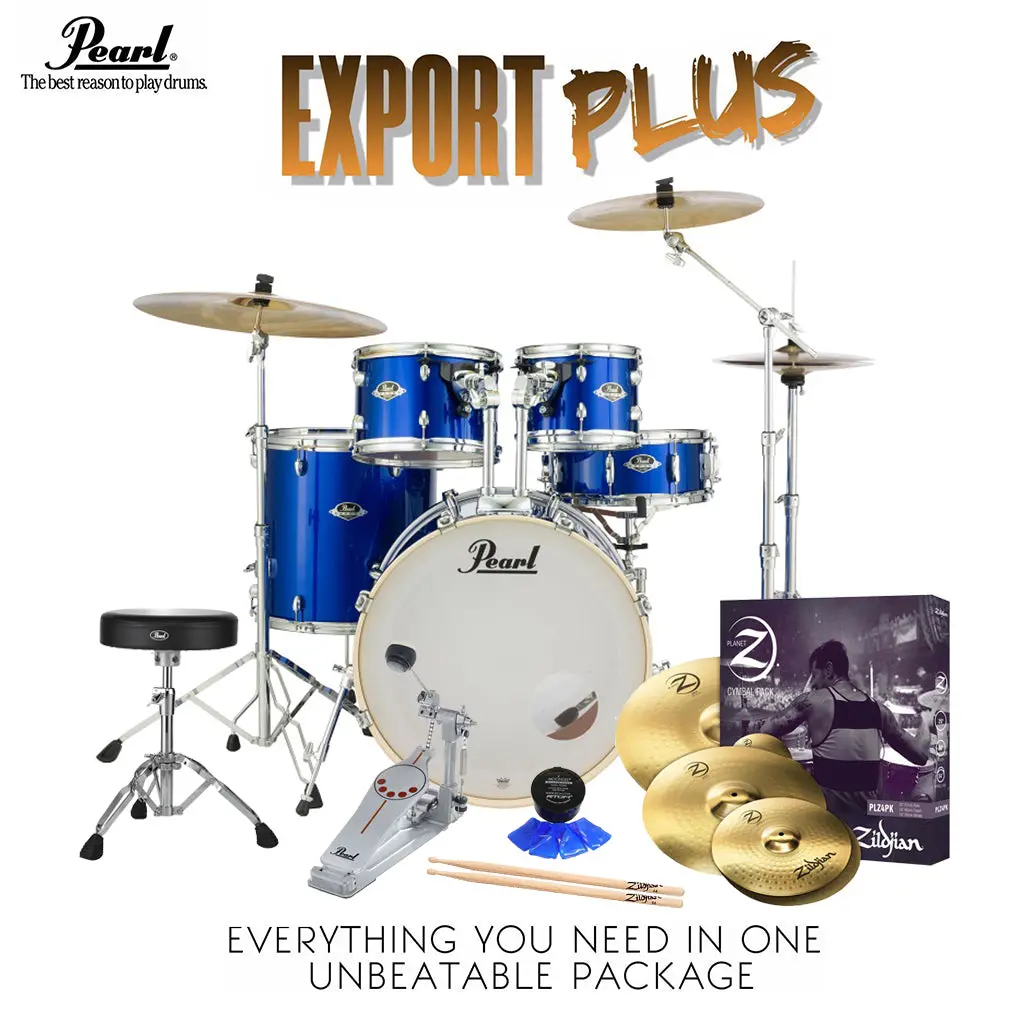 Pearl Export 22" Exx Fusion Plus Drum Kit Package With Zildjian Cymbals & Hardware - High Voltage Blue 1
