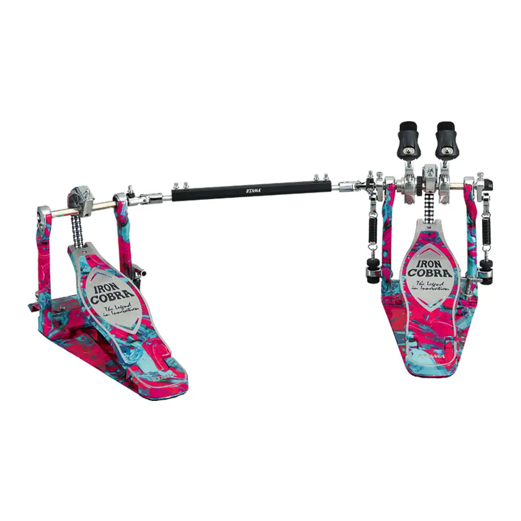 Tama 50Th Anniversary Limited Iron Cobra Power Glide Twin Pedal - Marble Coral Swirl 1