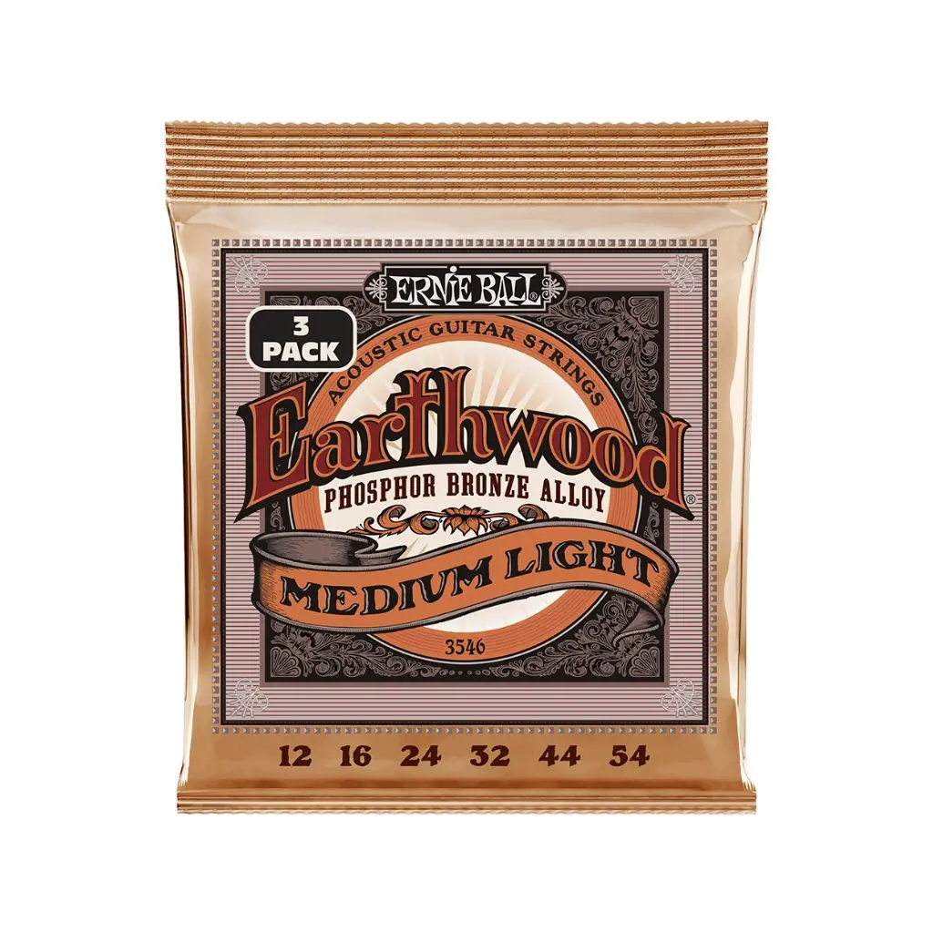 Ernie Ball Earthwood Medium Light Phosphor Bronze 12-54 Acoustic Guitar Strings - 3 Pack 1