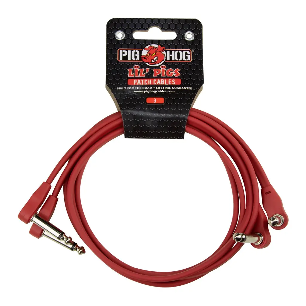 Pig Hog Lil' Pigs Low Profile 3Ft Patch Cables, 2Pk - Candy Apple Red 1