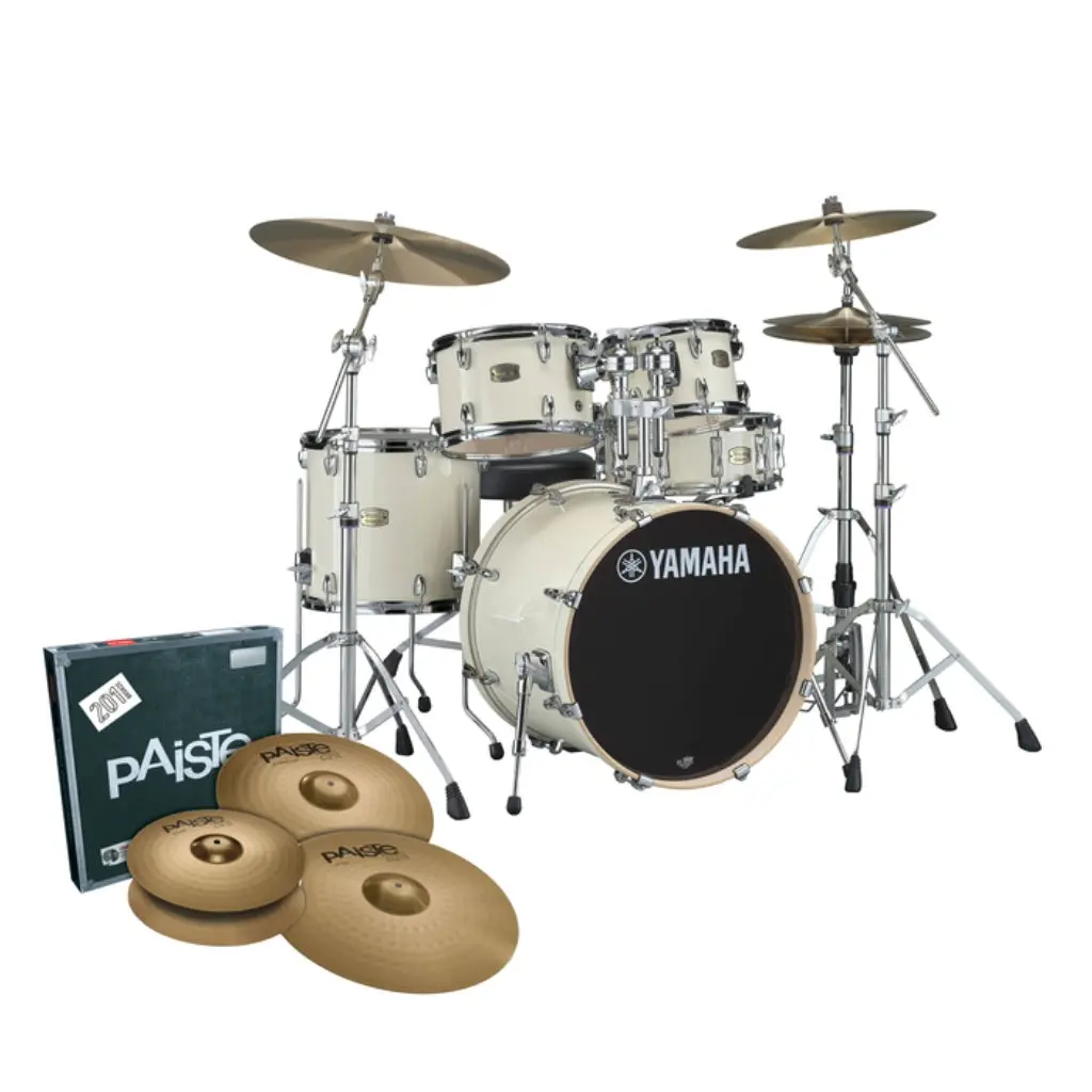 Yamaha Stage Custom Birch Next Stage Fusion Shell Pack With Hardware And Cymbals - Classic White 1