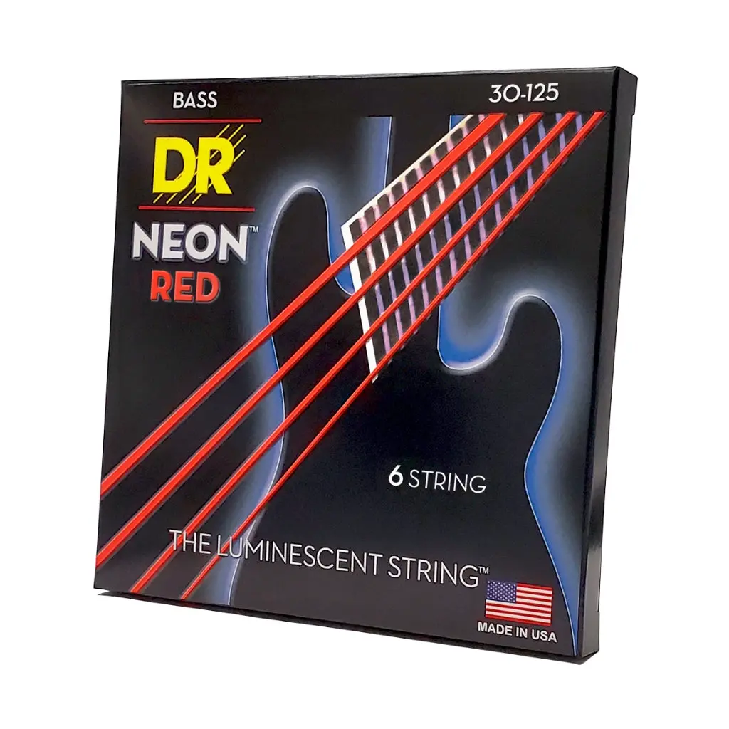 Dr Strings Hi-Def Neon Red K3 Coated 6-String Bass Guitar Strings - Medium 30-125 1