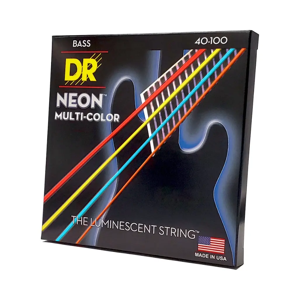Dr Strings Hi-Def Neon Multi-Color K3 Coated Bass Guitar Strings - Light 40-100 1
