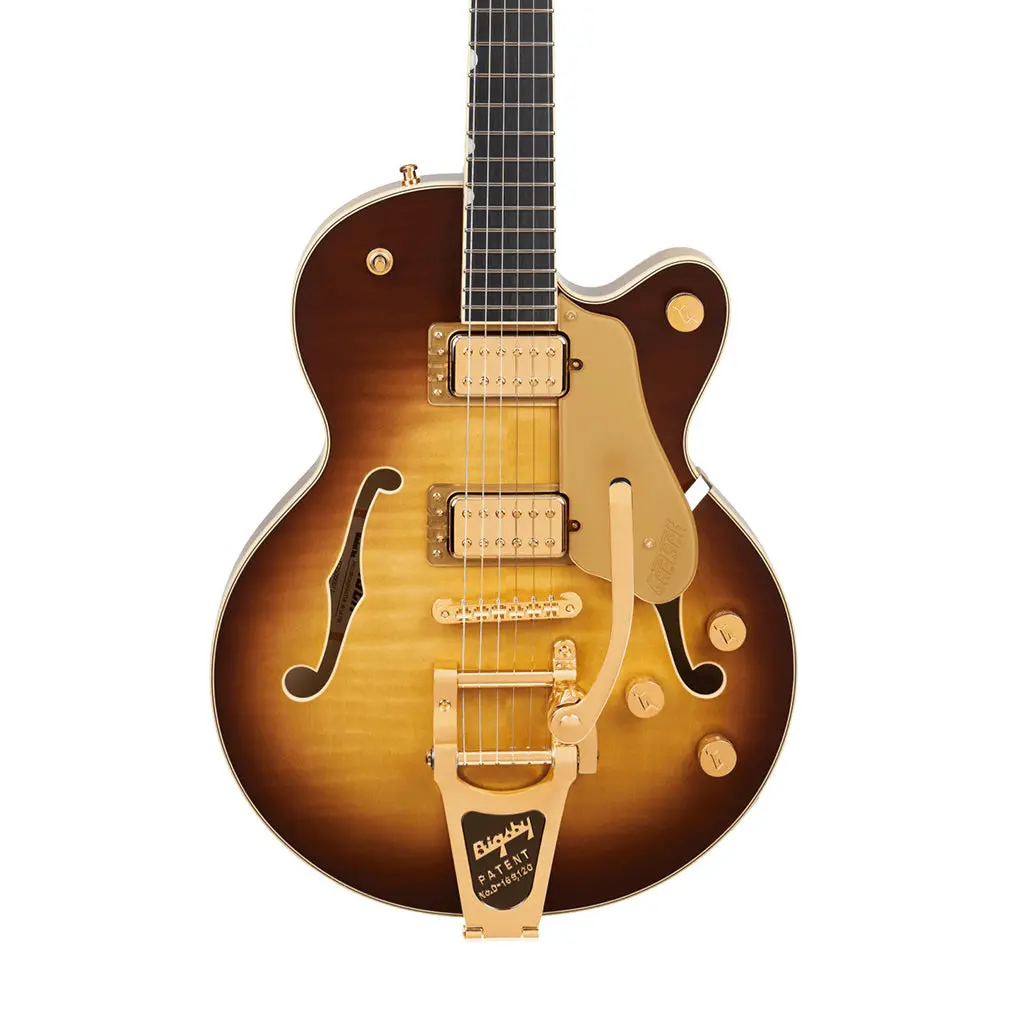 Gretsch Broadkaster Jr. Lx Figured Center Block W/String-Thru Bigsby & Gold Hardware Ebony Fingerboard - Caramel Dawn 1