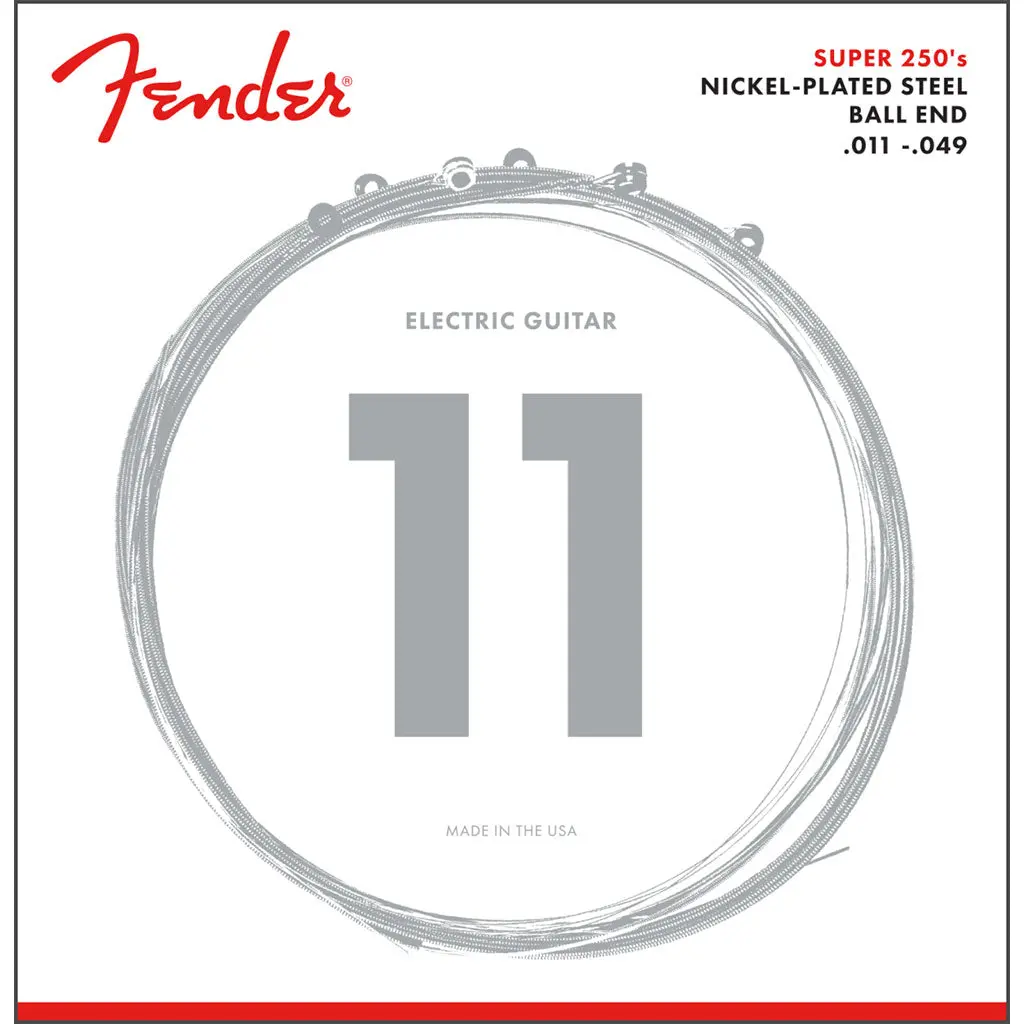 Fender Super 250 Guitar Strings, Nickel Plated Steel, Ball End, 250M Gauges .011-.049, (6) 1