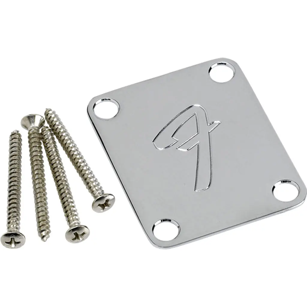 Fender 4-Bolt '70S Vintage Style F Logo Neck Plate - Chrome 1