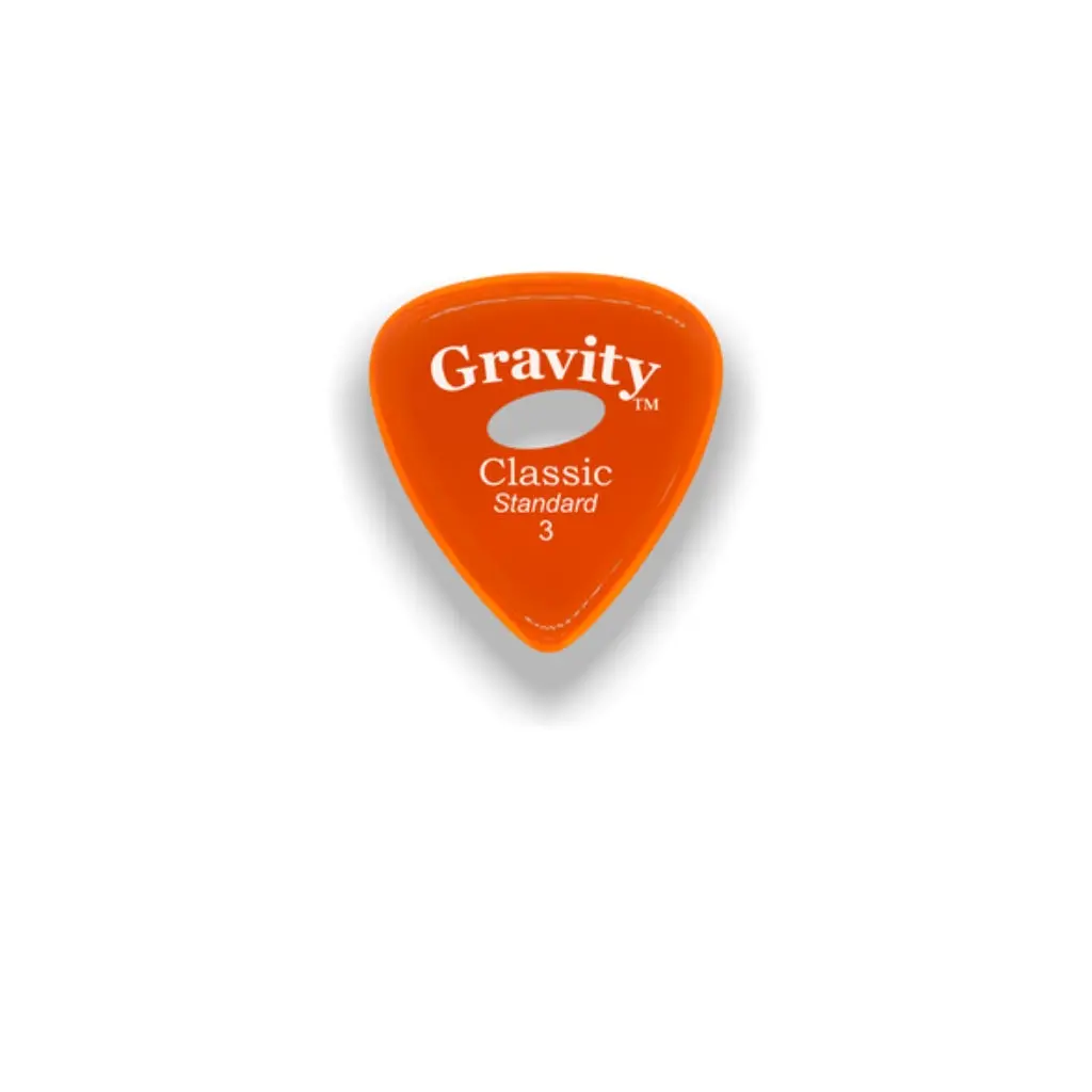 Gravity Picks Classic Standard 3Mm Polished With Elipse Grip Hole Orange 1