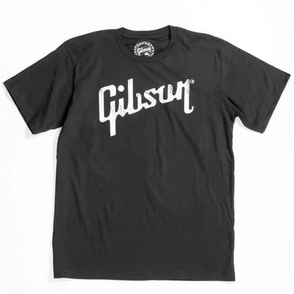Gibson T Shirt - Distressed Gibson Logo Black - Small 1