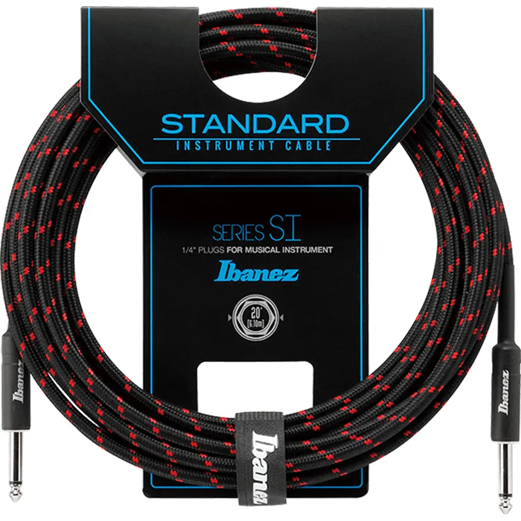 Ibanez Si20 Bw Woven Guitar Cable W/ 2 Straight Plugs - 20Ft (Black / Wine Red) 1