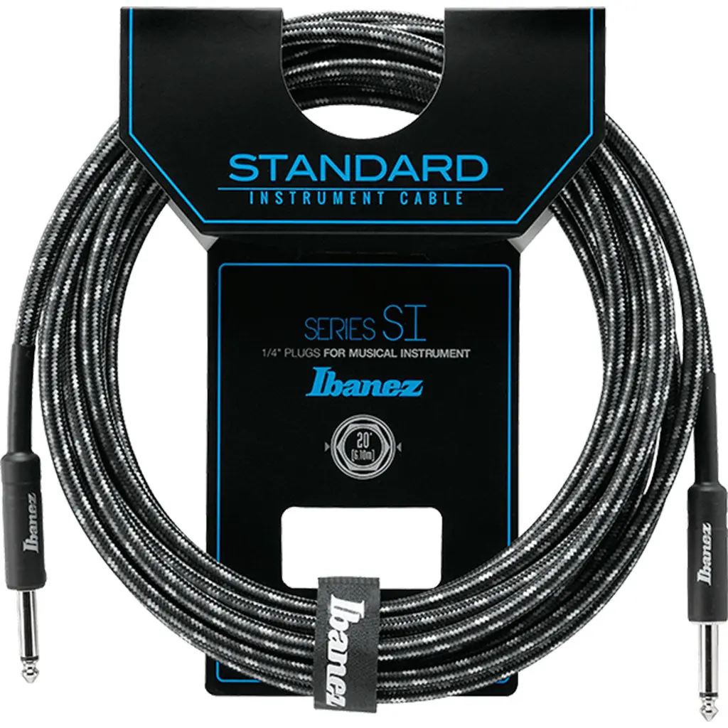 Ibanez Si20 Cct Woven Guitar Cable W/ 2 Straight Plugs - 20Ft (Charcoal Grey) 1