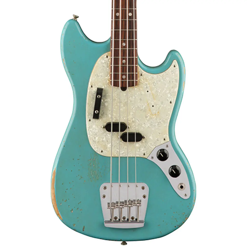 Fender Jmj Road Worn Mustang Bass - Faded Daphne Blue 1