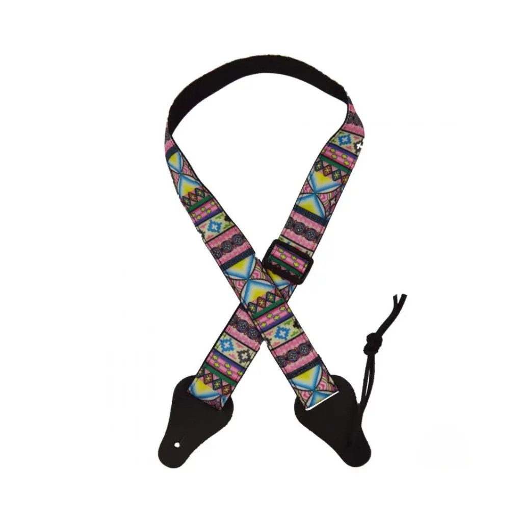 Colonial Leather - Ukulele Jacquard Strap - Hour Glass Pink Blue 1