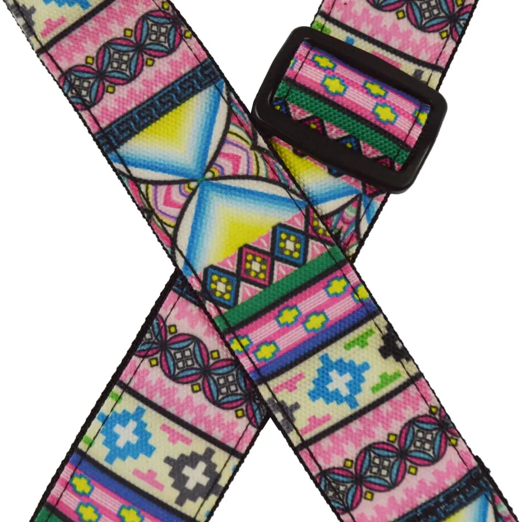 Colonial Leather - Ukulele Jacquard Strap - Hour Glass Pink Blue 2
