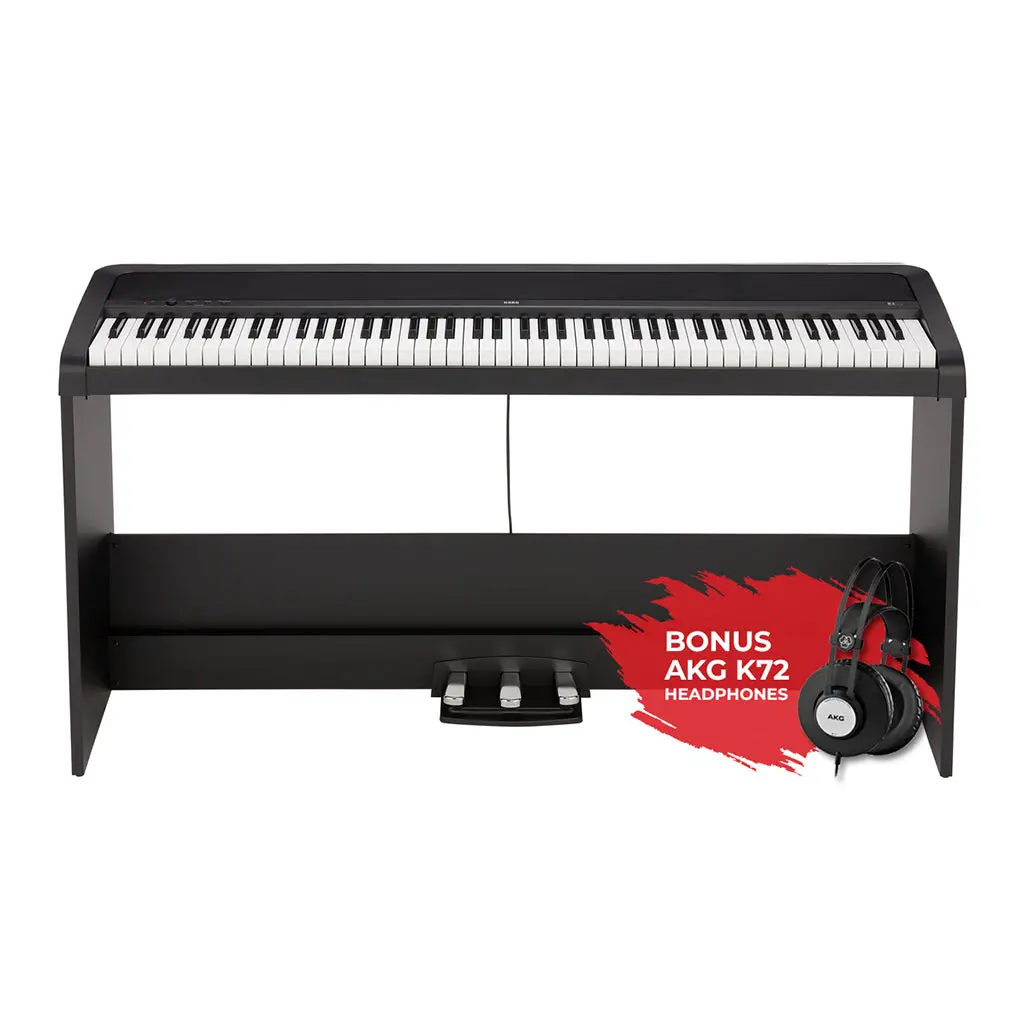 Korg B2sp 88 Weighted Hammer Action Digital Black With Stand Pedals And Akg K-72 Headphones 1