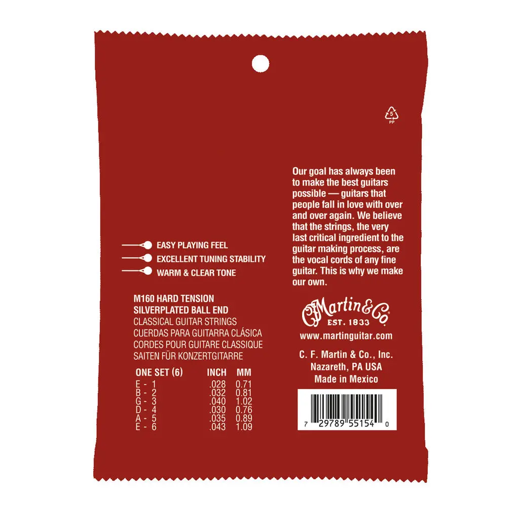 Martin M160 - Classical Strings High Tension - Ball End 28-43 Guitar Strings 2