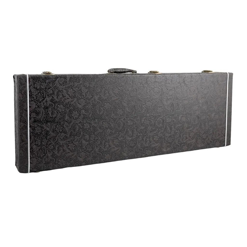 Premium Electric Guitar Hard Case, Black & Brown Paisley With Green Plush Interior 1