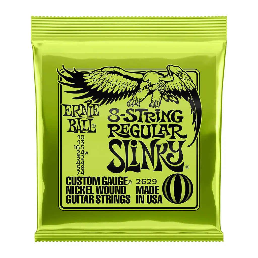 Ernie Ball P02629 Regular Slinky 8-String Nickel Wound Electric Guitar Strings 10-74 Gauge 1
