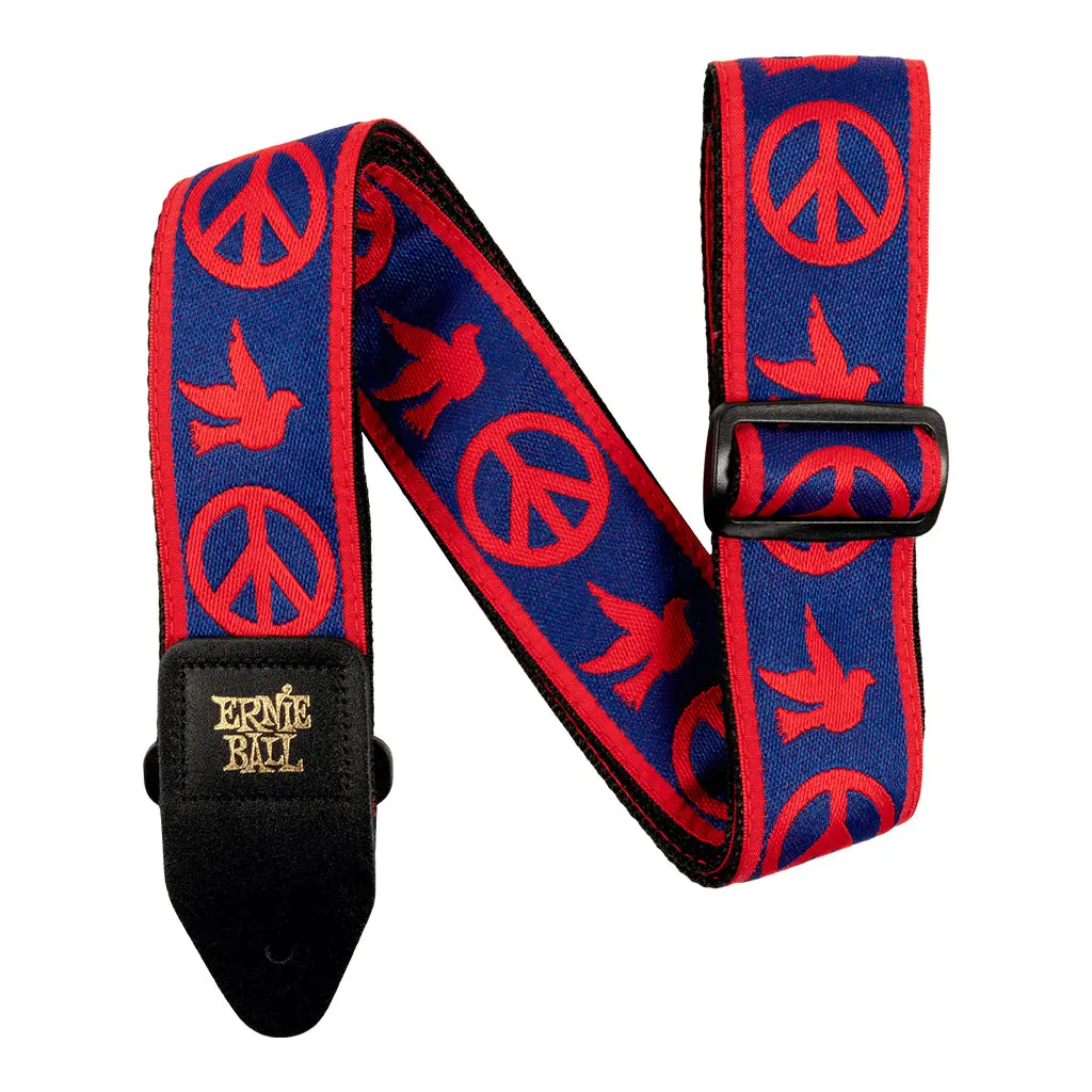 Ernie Ball Jacquard Guitar Strap - Red And Blue Peace Love Dove 1