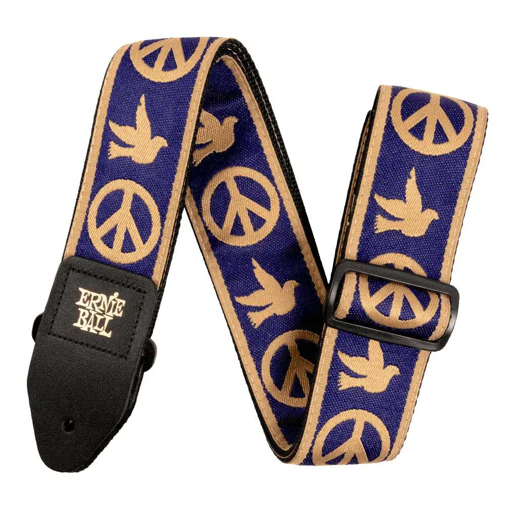 Ernie Ball Jacquard Guitar Strap - Navy Blue And Beige Peace Love Dove 1