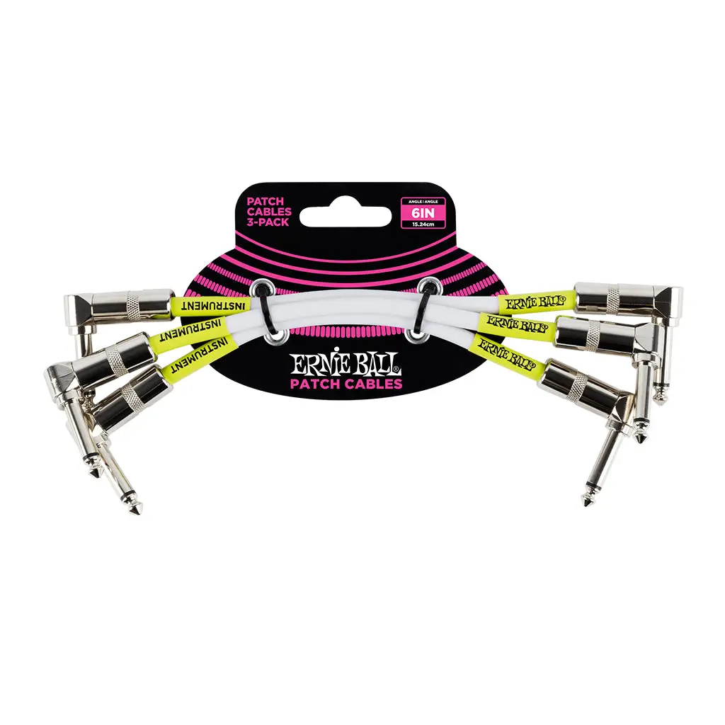 Ernie Ball Angle Patch Cable 3 Pack, White, 15Cm Length 1