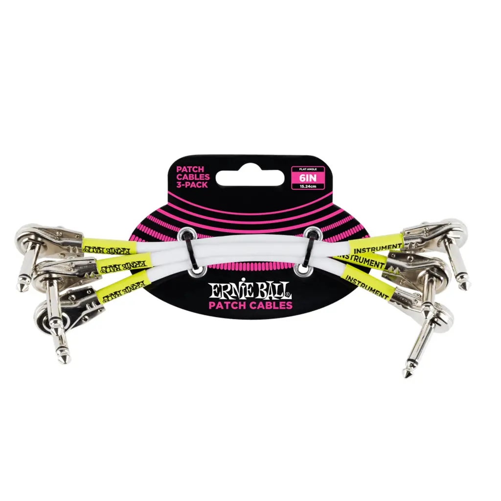Ernie Ball Flat Angle Patch Cable 3 Pack, White, 15Cm Length 1